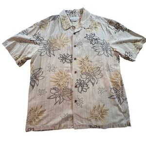 Quiksilver Edition Mens 100% Silk Floral Camp Shirt Tan Grey SPR08L509426 L